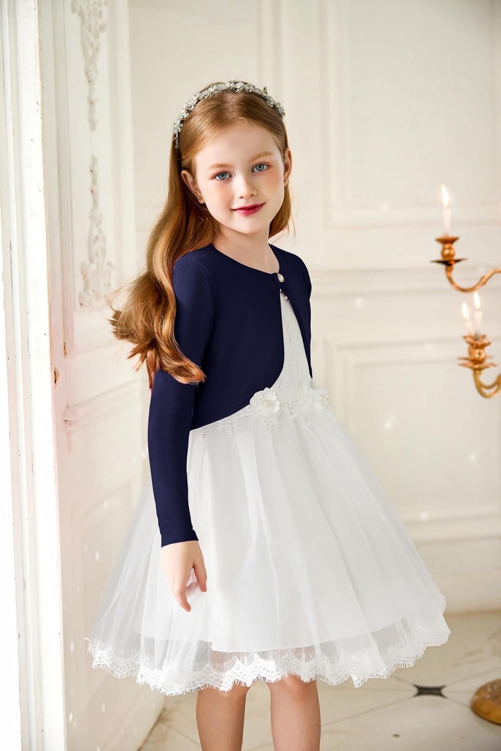 Arshiner Girls Open Front Shrug Cardigan Kids Children Knit Long Sleeve Bolero with Button Closure - Image 3