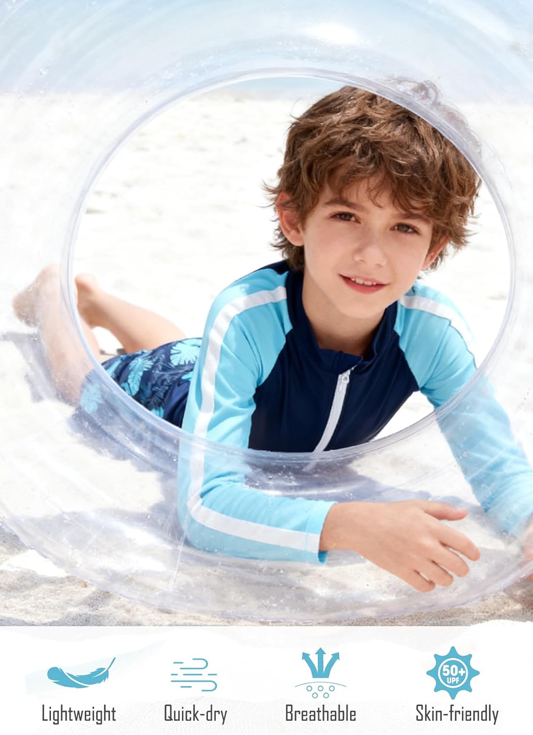 Boys Two Piece Swim Set Zipper Rash Guard Swimsuits Long Sleeve Bathing Suit for 4-12 Years - Image 2