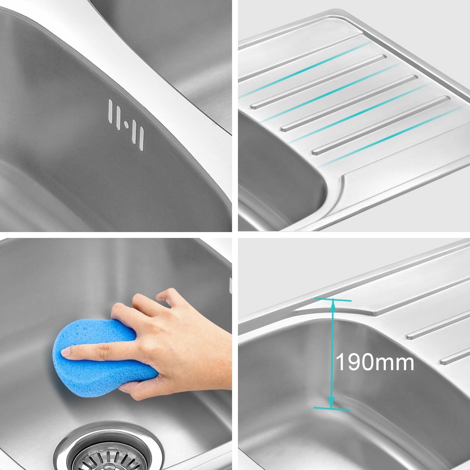 JASSFERRY Lavello da cucina 2 Vasca doppia in Acciaio Inox Spazzolato, scolapiatti reversibile Lavandino, con set di rifiuti