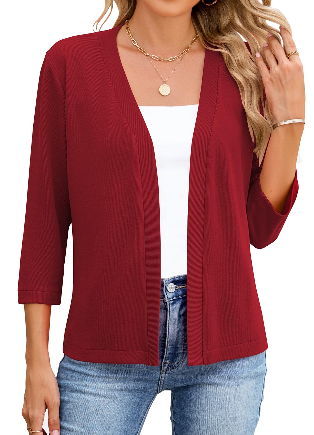 Newchoice Womens 3 4 Sleeve Open Front Cardigan Cropped Lightweight Shrug Bolero Cardigan Sweater
