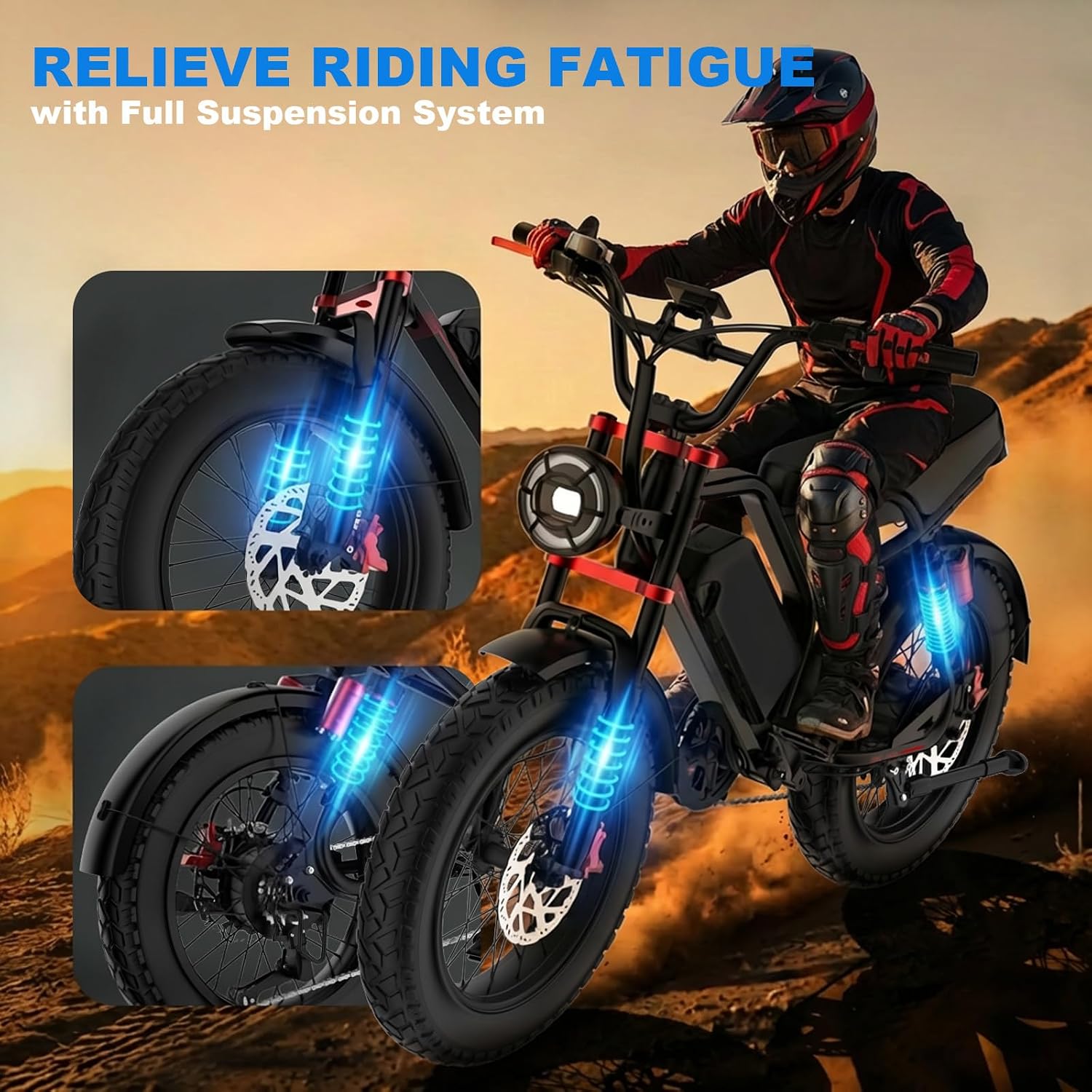 Electric Bikes for Adults 1500/2000/3000W Peak, 48V Removable Long Lasting Battery Electric Bike, Commuter Adults Electric Bicycles, Full Suspension 20in Fat Tire Ebikes