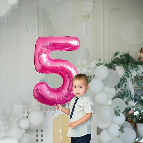 Miniatura 5 de Globo de 5 números rosa de 40 pulgadas, globos grandes de Mylar para niños de 5 años de edad, decoración de fiesta de cumpleaños, boda, aniversario,