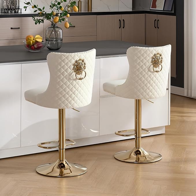 Set de 2 butacos giratorios con tapizado de terciopelo crema miniatura 7