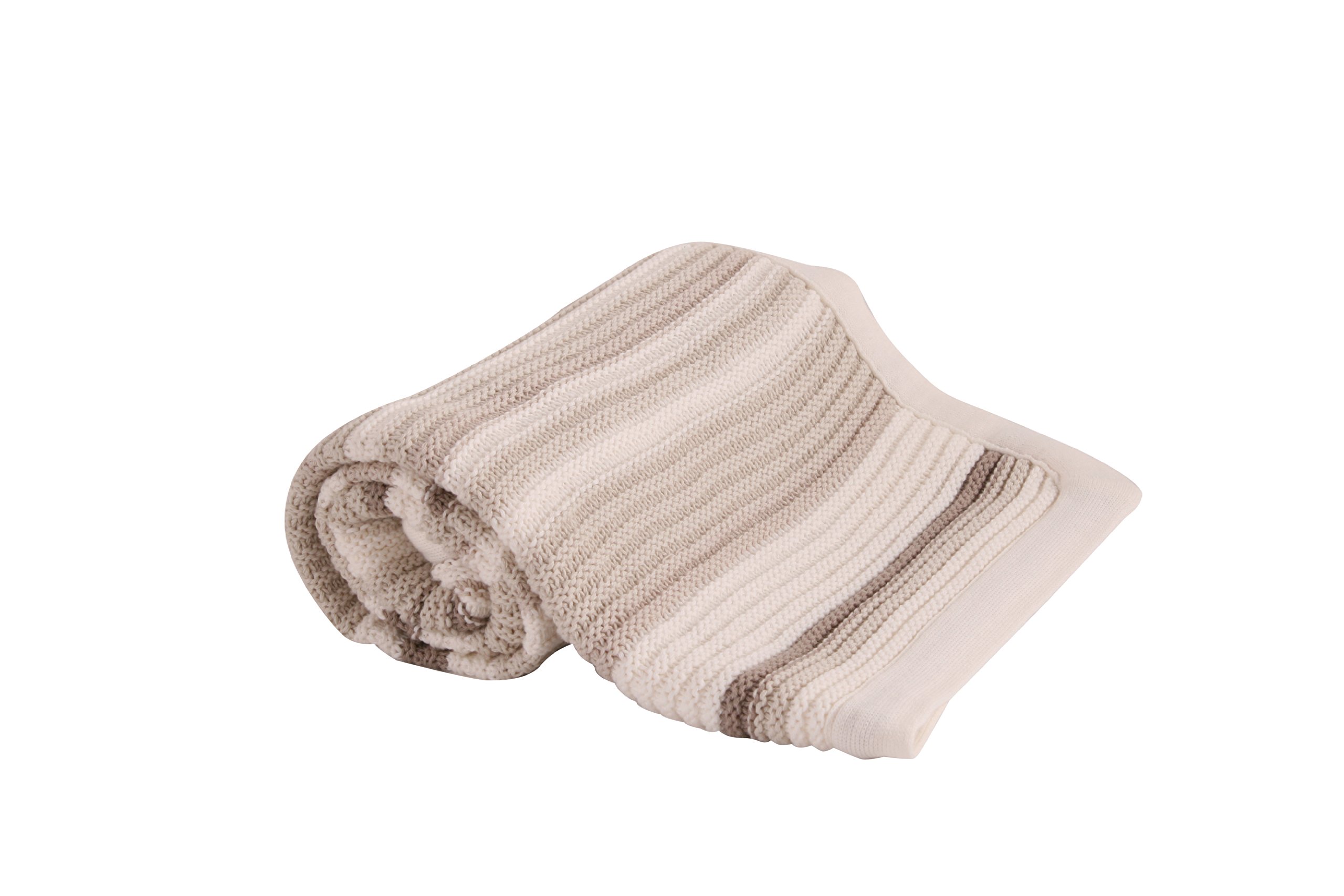 100% Cotton Knitted Stripe Pram/Moses Blanket - Cream