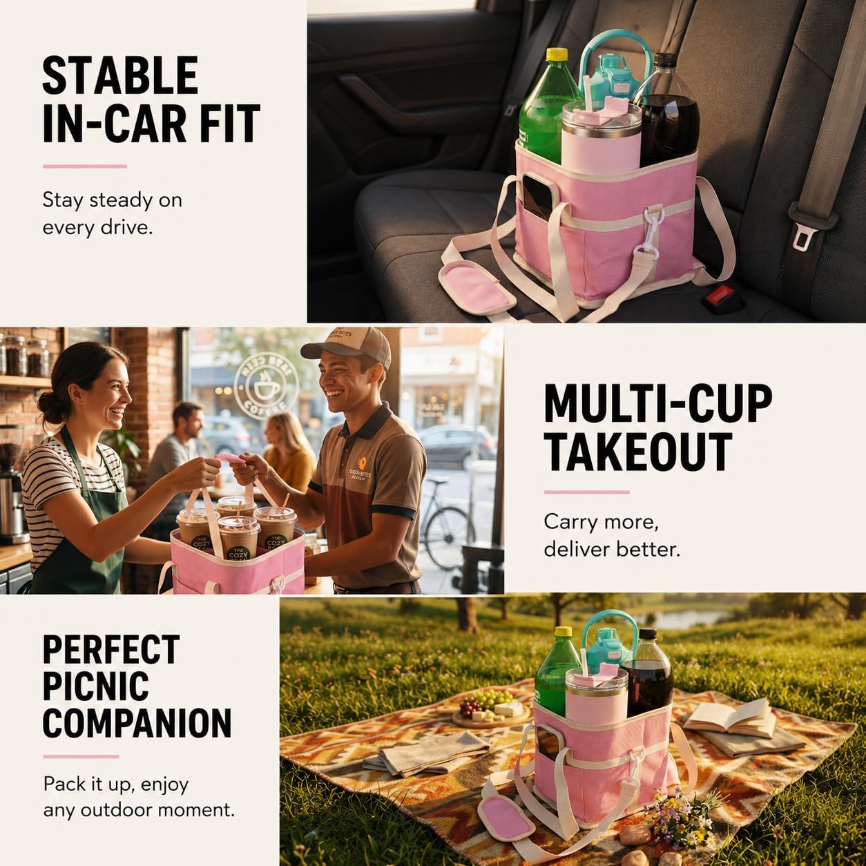 4-Cup Insulated Drink Carrier Bag, 4-Compartment Caddy image 5