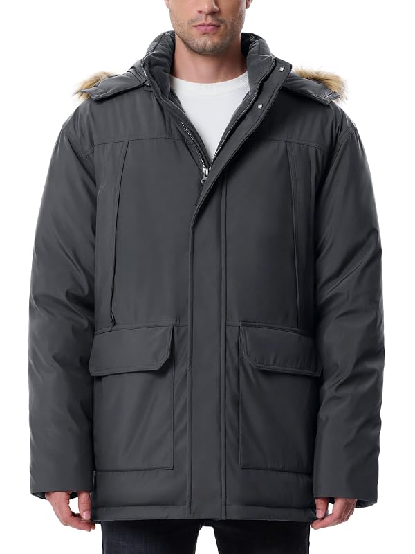 UIQUR Winter Coats for Men Winter Jackets Waterproof Thicken Warm Insulated Parka Puffer Long Down Jacket with Hood Grey XL by UIQUR - Used condition - US$55.31