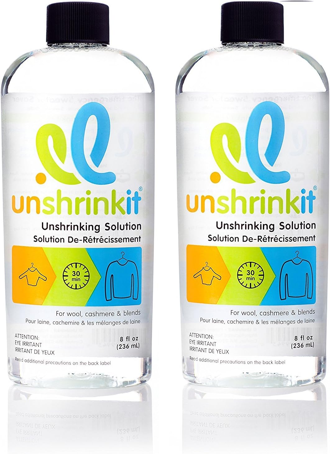 Unshrinkit U2-01 Unshrinking Solution for Cashmere 8 FL OZ - 236 ML, Wool and Wool Blend Clothing, Pack of 2