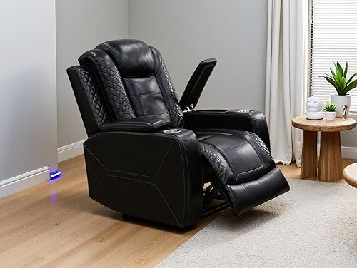 Miniatura 8 de Sofá reclinable de cuero transpirable con luz LED, sofá modular eléctrico con consola de almacenamiento, soporte para tazas para cine en casa, sala