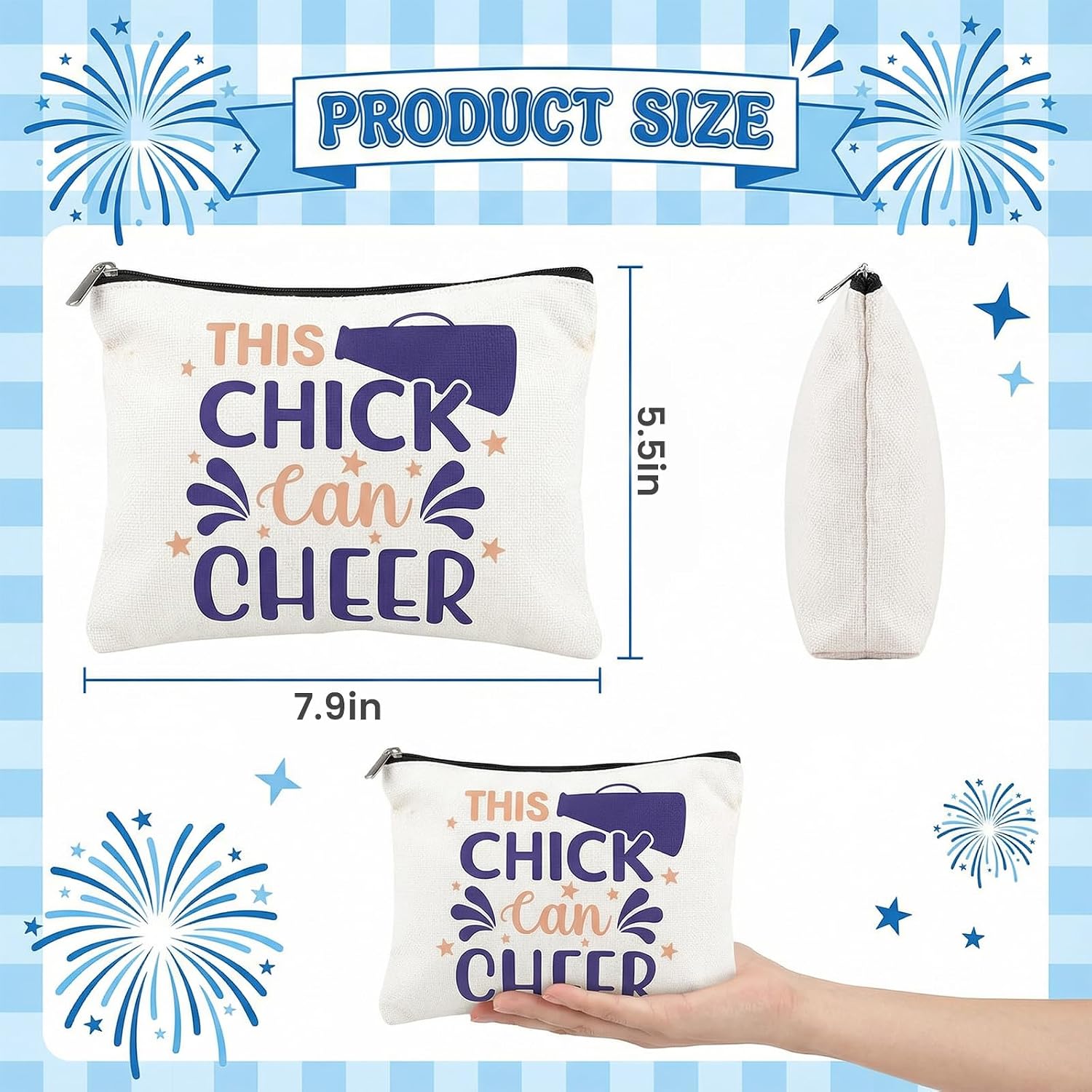 20 Pcs Cheer Makeup Bag Cheer Team Gifts Bulk Cheerleading Gifts Canvas Makeup Case Cosmetic Zipper Pouch Cheerleader Bags Bulk Cheerleading Party Favors (Blue) image 2