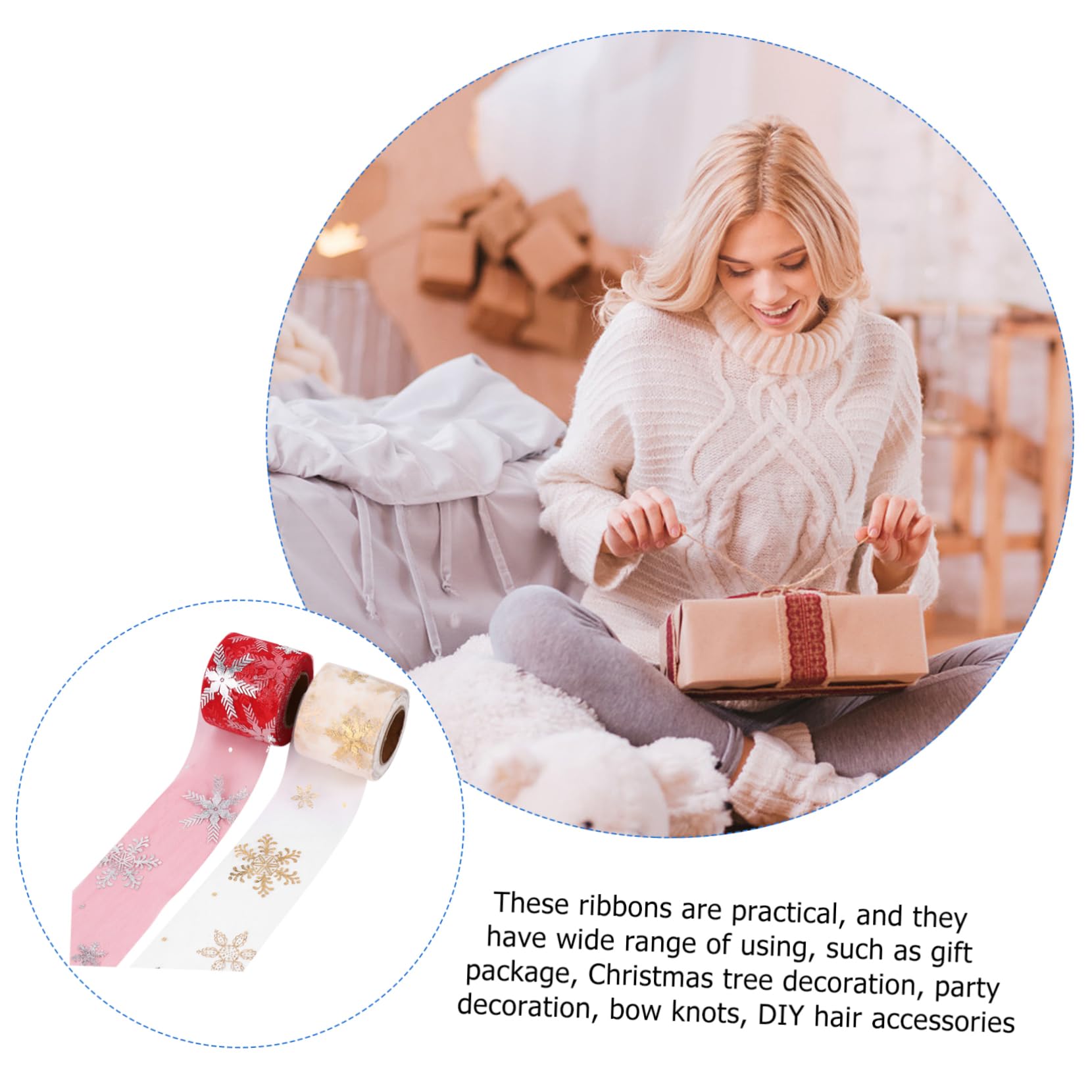 Beavorty 3 Juegos De Rollos De Cinta De Organza Con Forma De De Nieve Para 25 Yardas Malla Decorativa Para Envolver Proyectos De Manualidades Navideñas 2 Piezas X 3