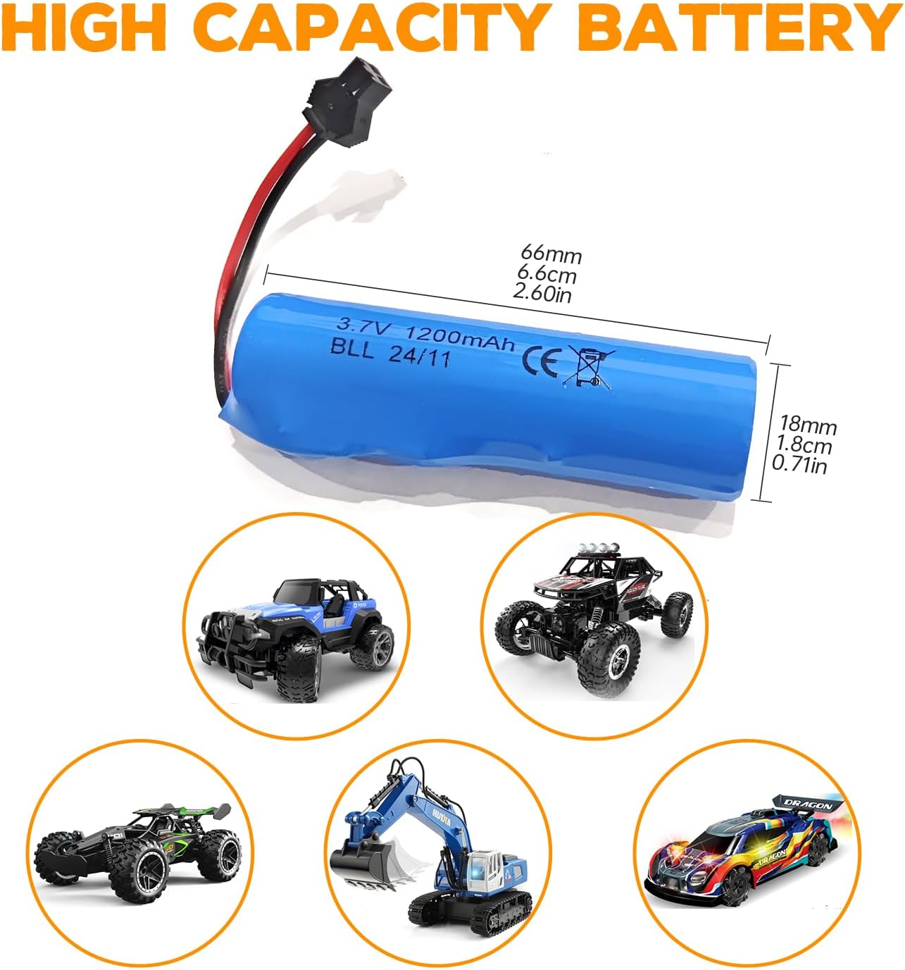 sea jump Accessories 5PCS 3.7V 1200mah Lithium Battery with 5in1 Charger for DE45 DE58 DE49 DE57 DE70 RC Car 1:14 Off-Road Vehicle Four-Wheel Drive High-Speed Climbing Drift Racing Spare Battery