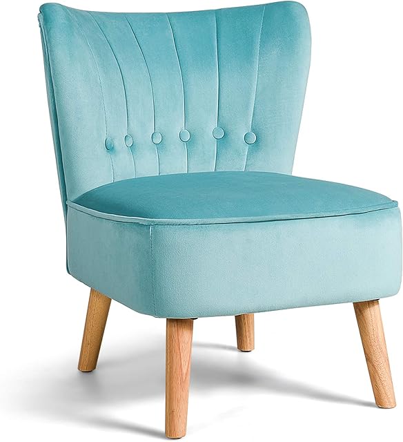 CASART Velvet Fabric Accent Leisure Chair, Modern Wing Back Chair with Solid Wood Legs, Upholstered Accent Lounge Chair for Bedroom, Living room & Office (Green, 55 x 69 x 73 cm)
