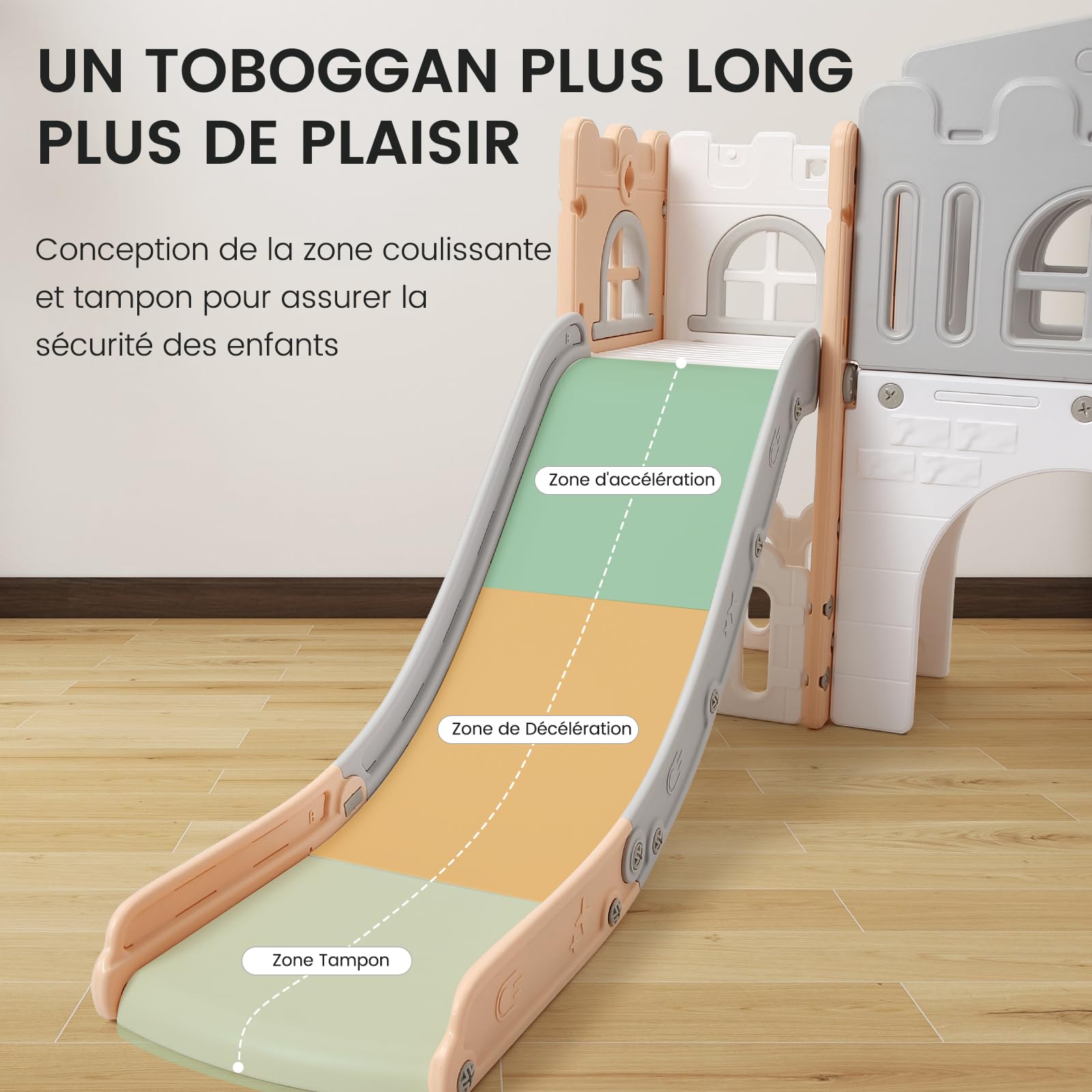 Toboggan 8 en 1 Enfant Extérieur Intérieur Aire De Jeux Évolutif Bébé 1-3 Ans，avec Espace De Cache-Cache, Échelle d'escalade Panier De Basket, Télescope Tunnel De Jeu Ensemble De Jeux Ludique