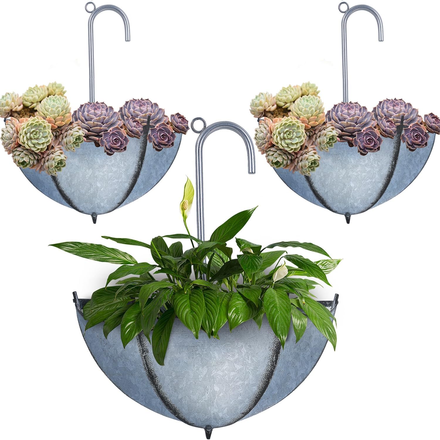 View of Amazon.com: yosager 3 Pack Galvanized Metal Umbrella Wall Planter ...