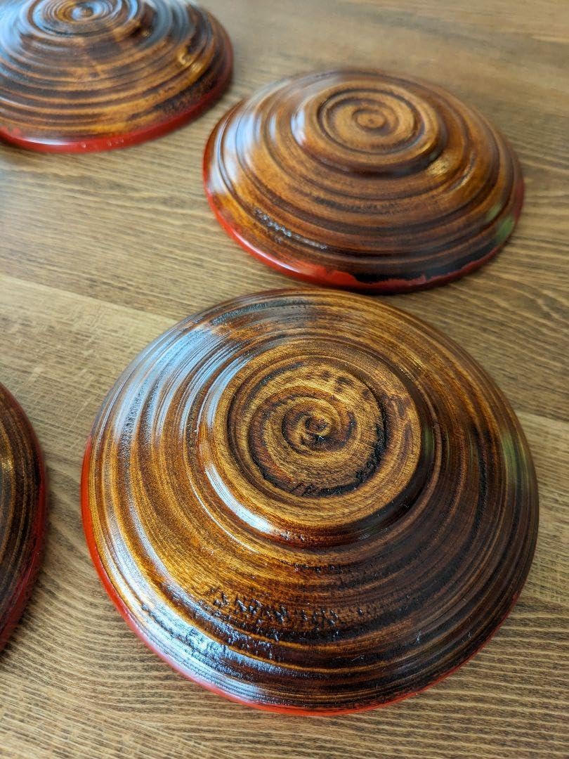 輪島塗、茶托と土瓶敷 輪島塗 茶托4枚、土瓶敷1枚