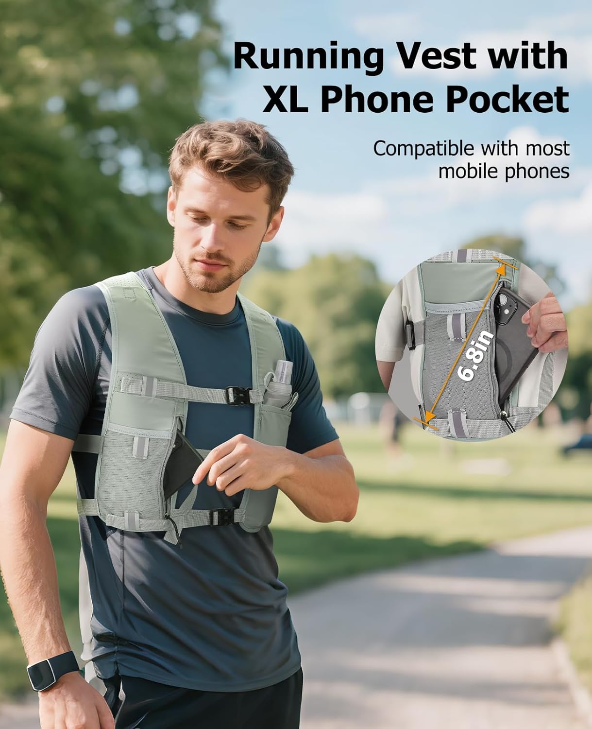 NOOLA Running Vest with 500ml Soft Flask, Lightweight Running Hydration Vest for Men Women，Adjustable Reflective Water Backpack with Phone Holder for Hiking Cycling Marathon Trail Race