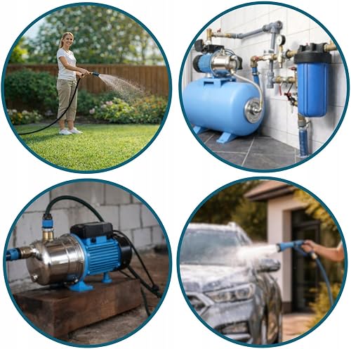 Domestic water pump JS 1100, domestic water supply pump with 100 liter tank, stainless steel INOX, water pump (3600 l/h, 1100 W, discharge height 50 m), pressure switch, - 3