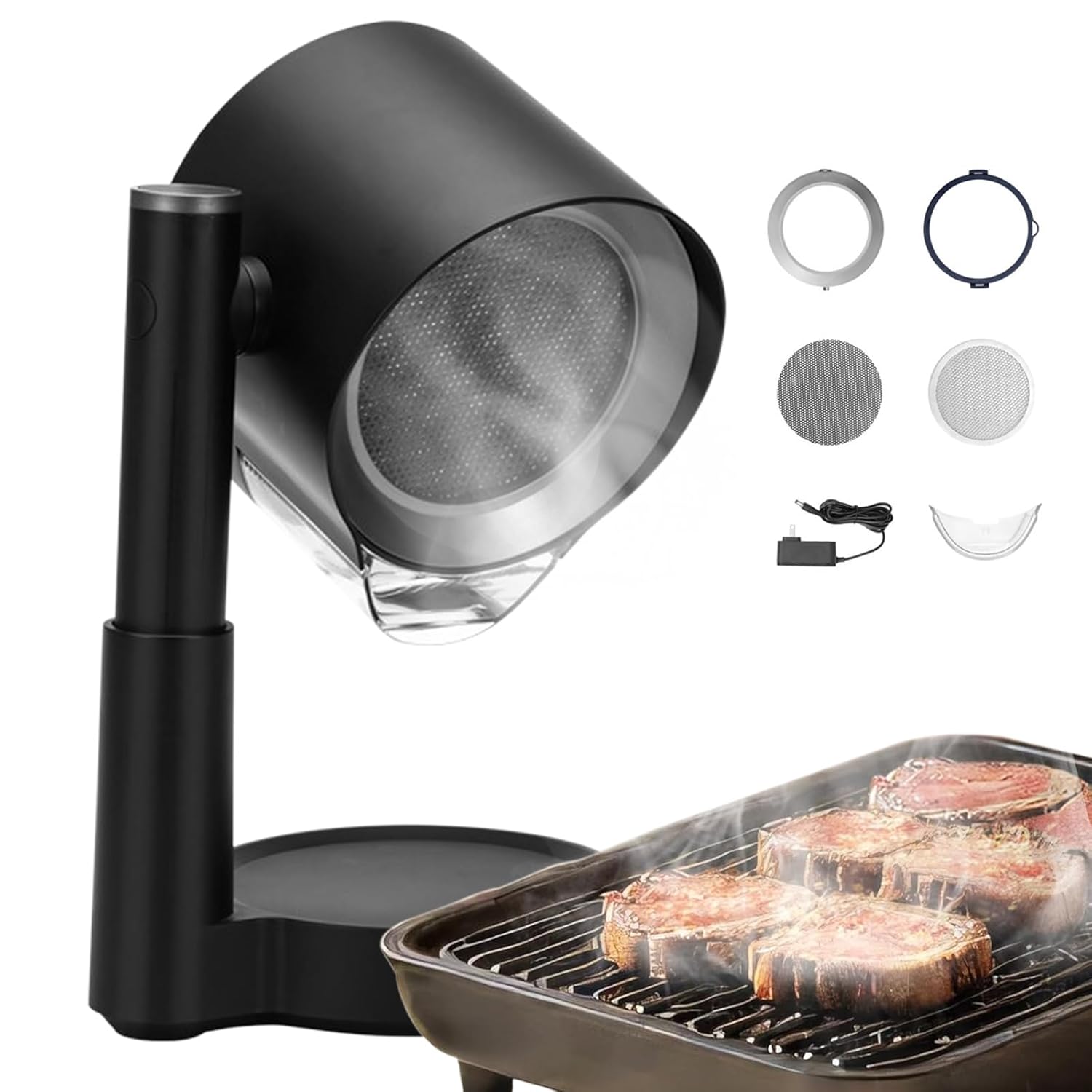 Portable Range Hood - 3-Speed Kitchen Exhaust Fan with Double-Layer Filtration, Adjustable Height/Angle, Low Noise, Detachable Filters & Oil Cup for RV, Indoor BBQ, Hot Pot, Apartment