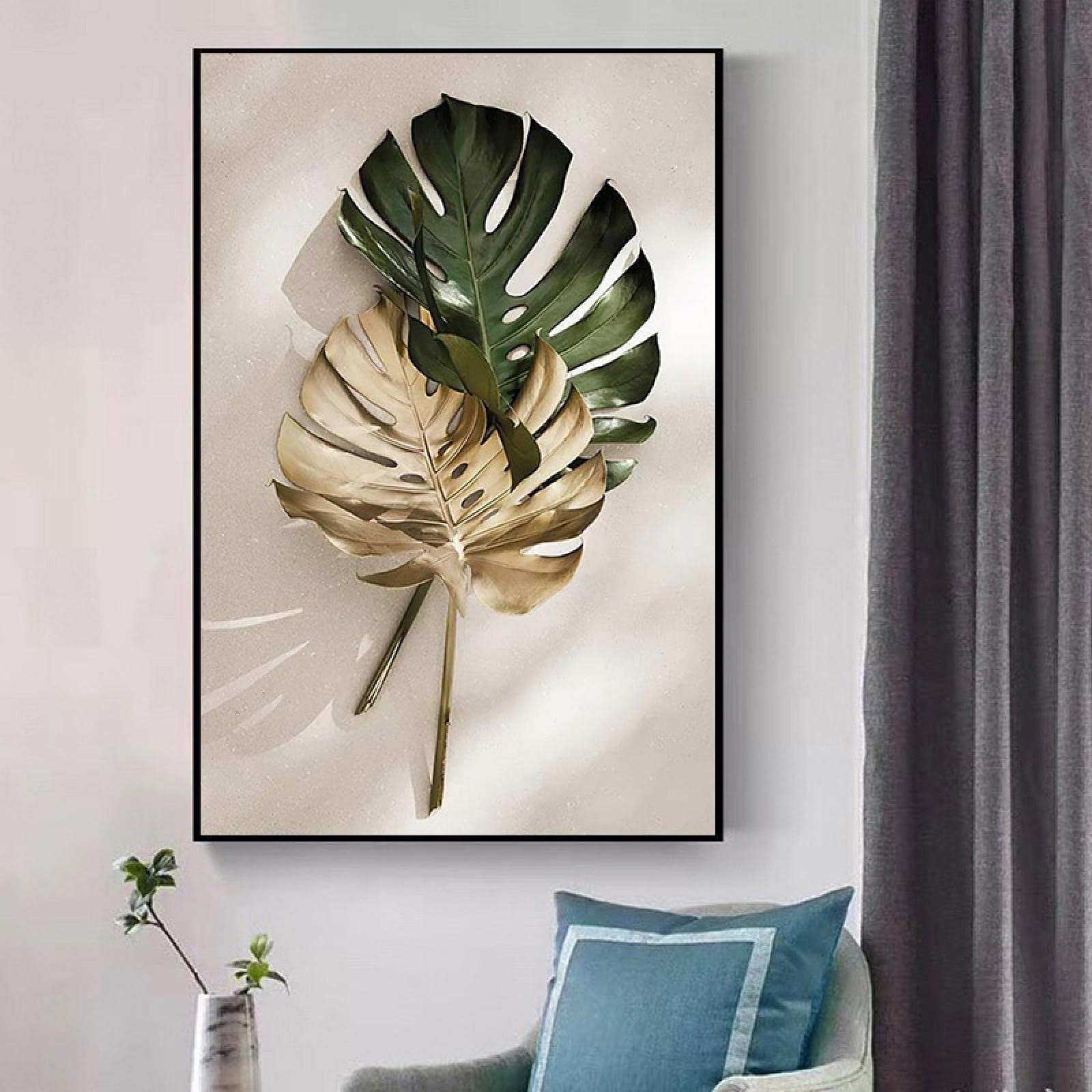 Impression sur toile abstrait feuille or pour grand mur vide de chambre - 6