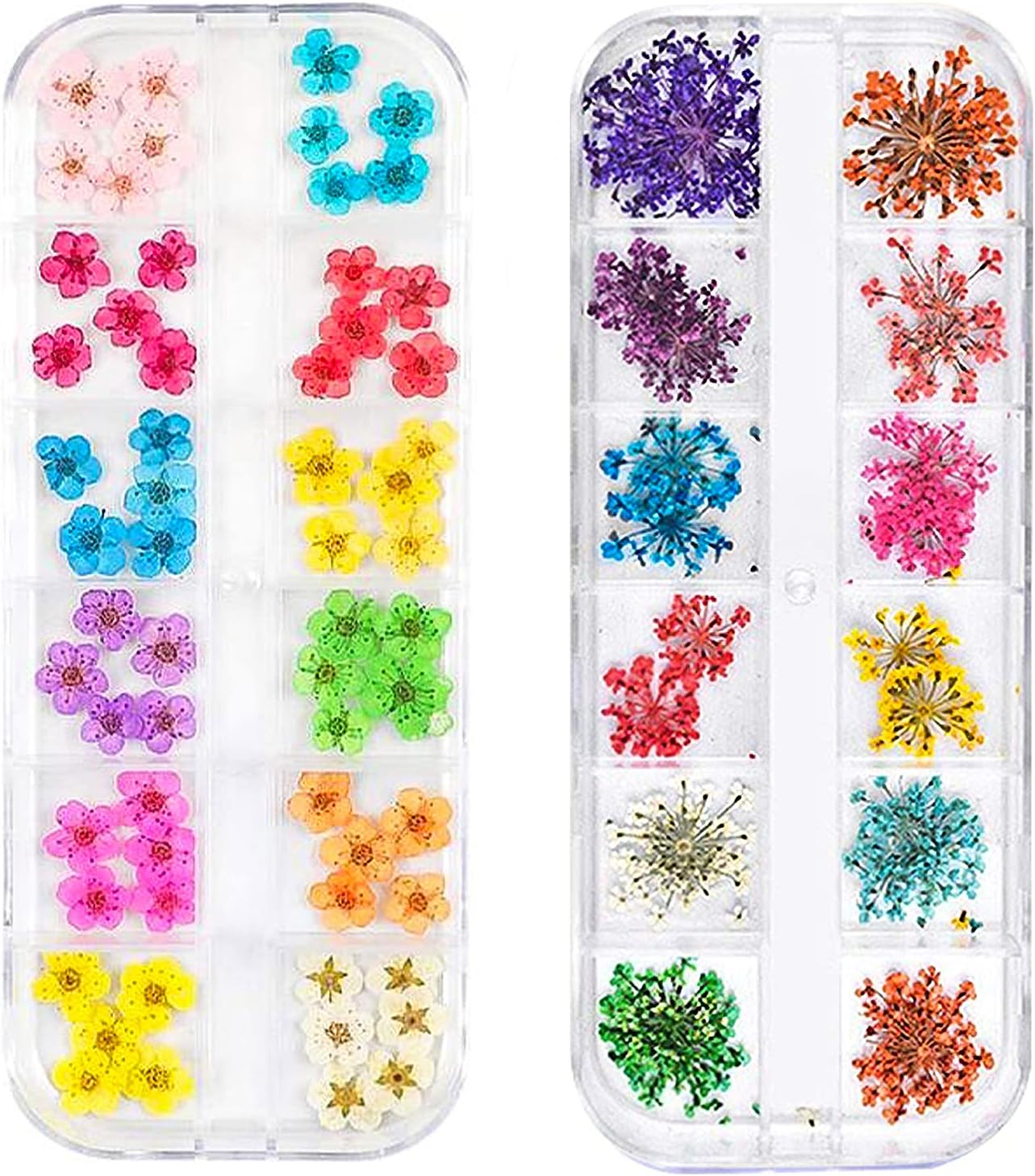 CHANGAR 3D Nail Dried Flowers Sticker Set Real Dried Flowers for Nail Art & Resin Craft DIY Five Petal Flower Leaf Gypsophila Dry Flower Nail Art Decoration Kits(2 Boxes)