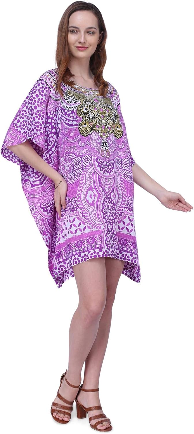 Miss Lavish London Women’s Plus Size Short Kaftan Cover Up Dress, Resort Wear Caftan, Summer Cruise Vacation Swim Coverup - Image 4