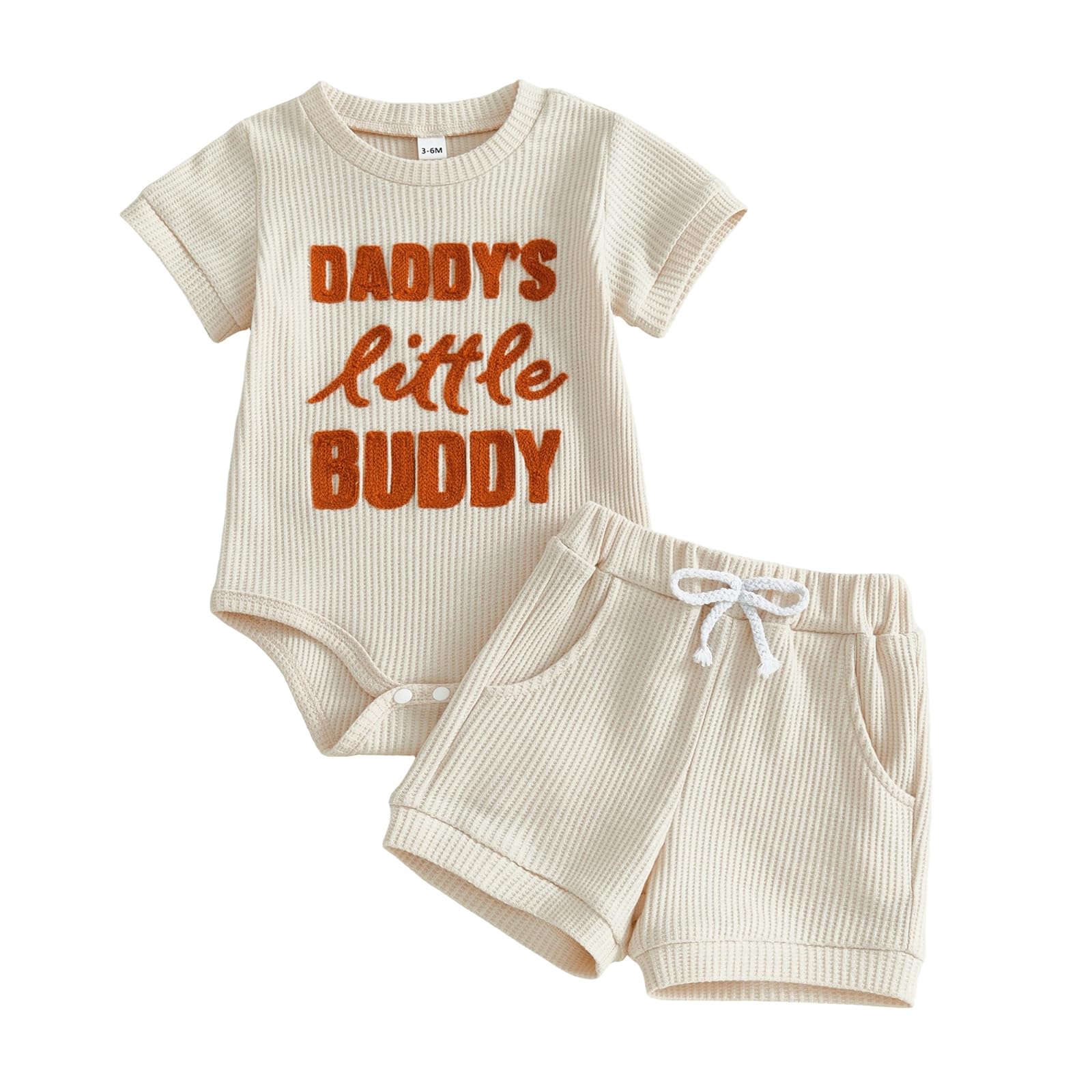 Newborn Baby Boy Summer Outfit Set Letter Embroidery Crew Neck Romper Jumpsuits Shorts Cute Infant Waffle Clothes