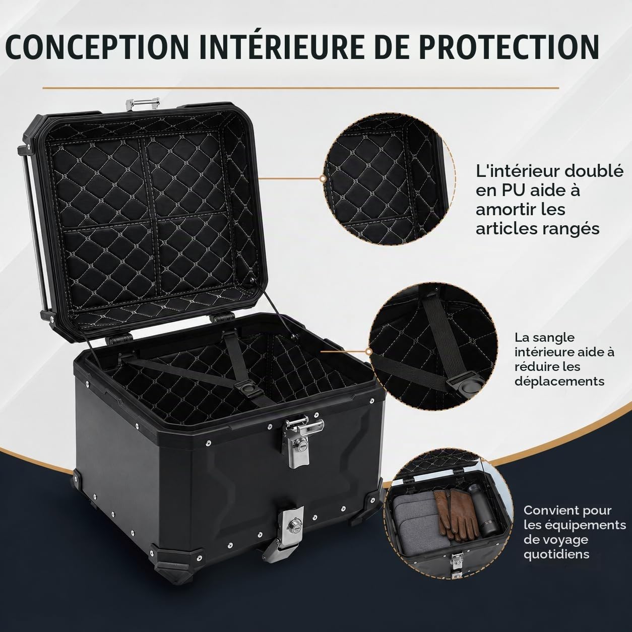 Moto Top Case Universel Boîte de Queue de Moto Coffres Motos pour Rangement Casques avec clé,Résistant à l'eau,pour Ranger Vêtements, Chaussures, Casques, Imperméables (55L)