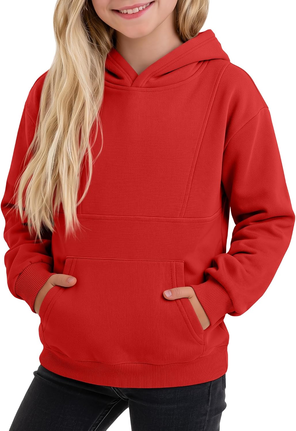 Girls' Sweatshirts Long Sleeve Pullover Hoodies with Kangaroo Pocket Kids' Solid Loose Teens' Casual Tops 5-14Y