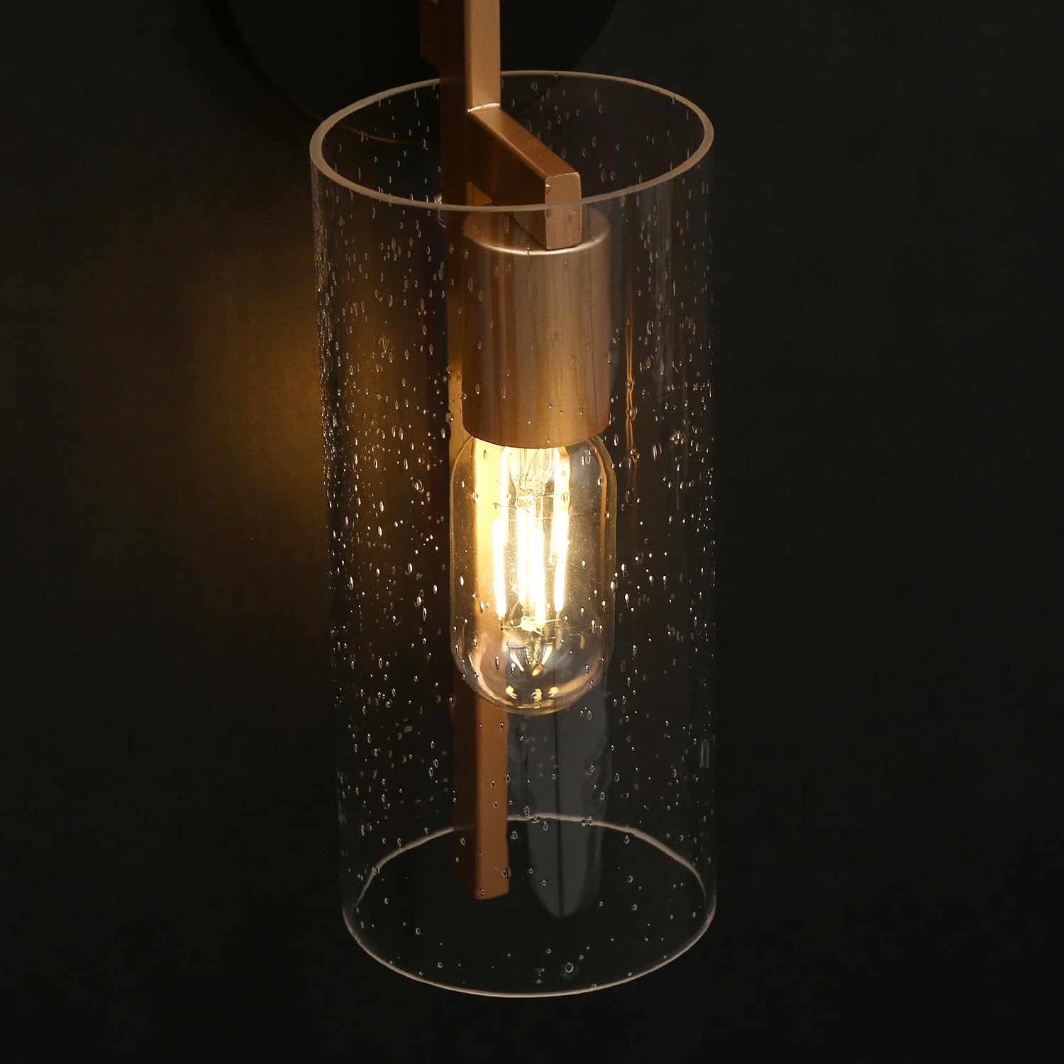 KSANA Black Gold Sconce, Modern 2-Light Bathroom Vanity Light, Seeded Glass Wall Light Fixtures for Living Room, Bedroom and Kitchen