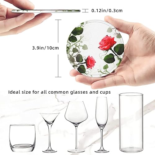 Miniatura 8 de Juego de 6 posavasos con estampado floral de hiedra rosa con hojas, resistentes al calor, para bebidas, con soporte para automóvil, adecuados