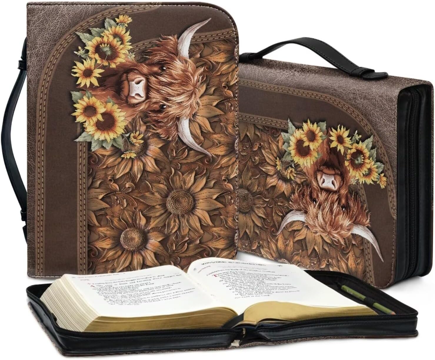 Belidome Highland Cow Bible Cover with Zipper Pen Slots Lightweight Church Carrying Bag Lightweight
