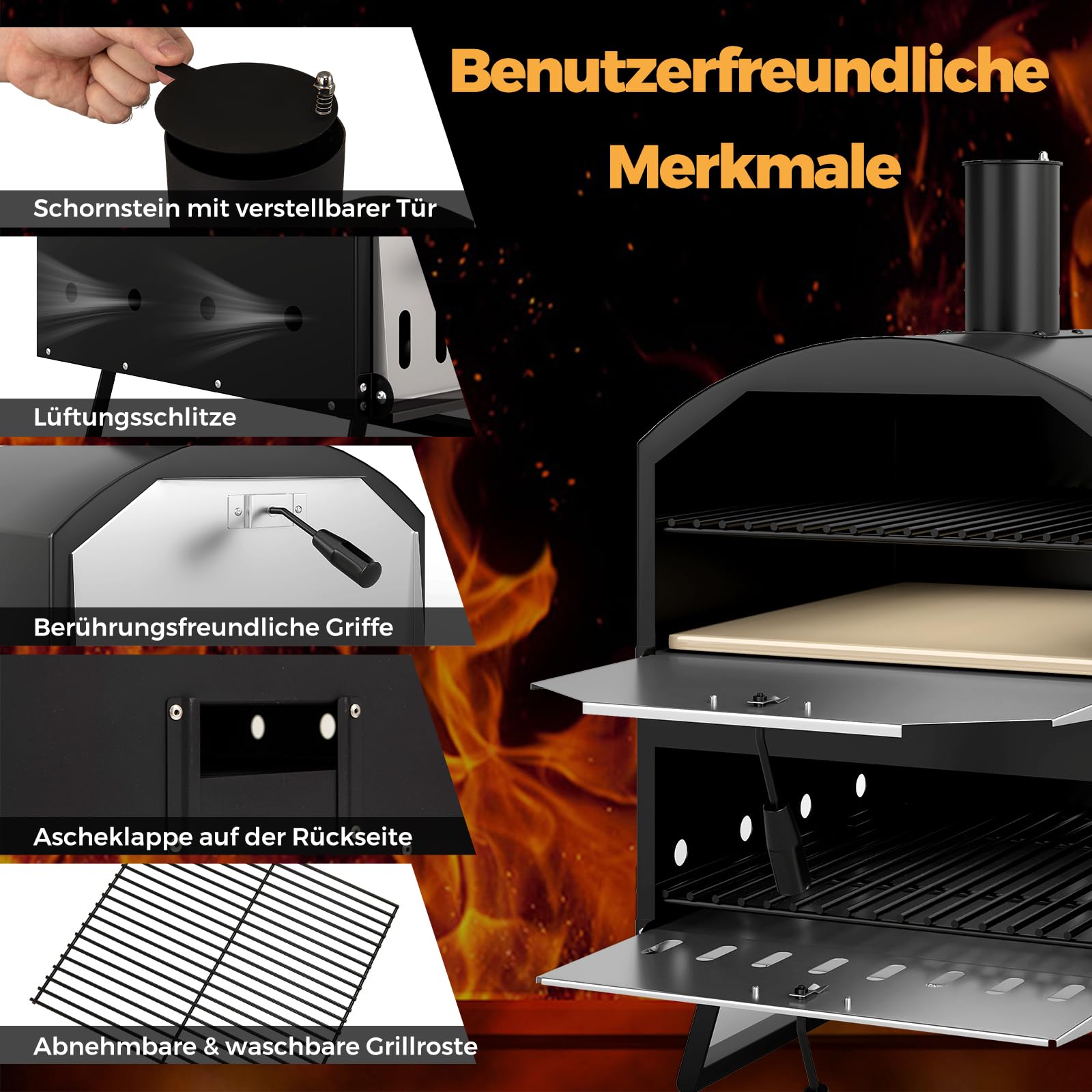 COSTWAY Outdoor Pizzaofen, 2-lagigem Pizza Ofen mit Grillrost, Pizzaschaufel, quadratischem Stein, wasserdichter Abdeckung, tragbarer Brennofen, Holzofen für Picknick, BBQ-Party, Camping