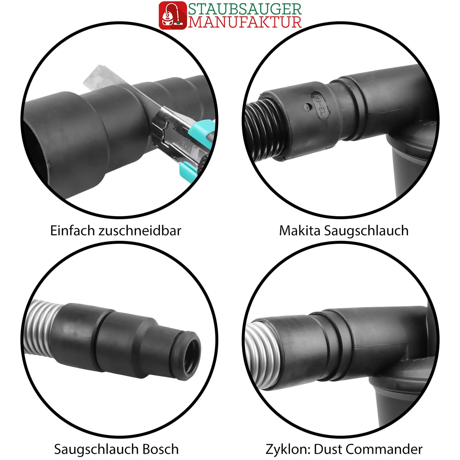 Vakuumschlauch-Adapter Set – 4 Stück, Universal-Reduzierstücke | Passend Für 3,8 Cm Auf 4,5 Cm, Für Staubsauger & Werkzeug-Anschlüsse