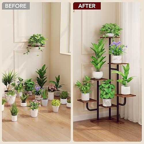 Miniatura 6 de Soporte de plantas de esquina Homsorout con luz de crecimiento - Soporte de plantas de 6 niveles para interiores, estante de metal cuadrado con luz