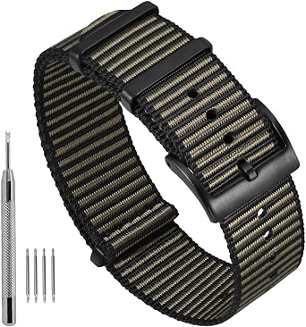 Ayadoo Stripe Nylon Watch Bands, Sport One-Piece Watch Strap Compatible With 20mm Replacement, Black & Brown with Black Buckle