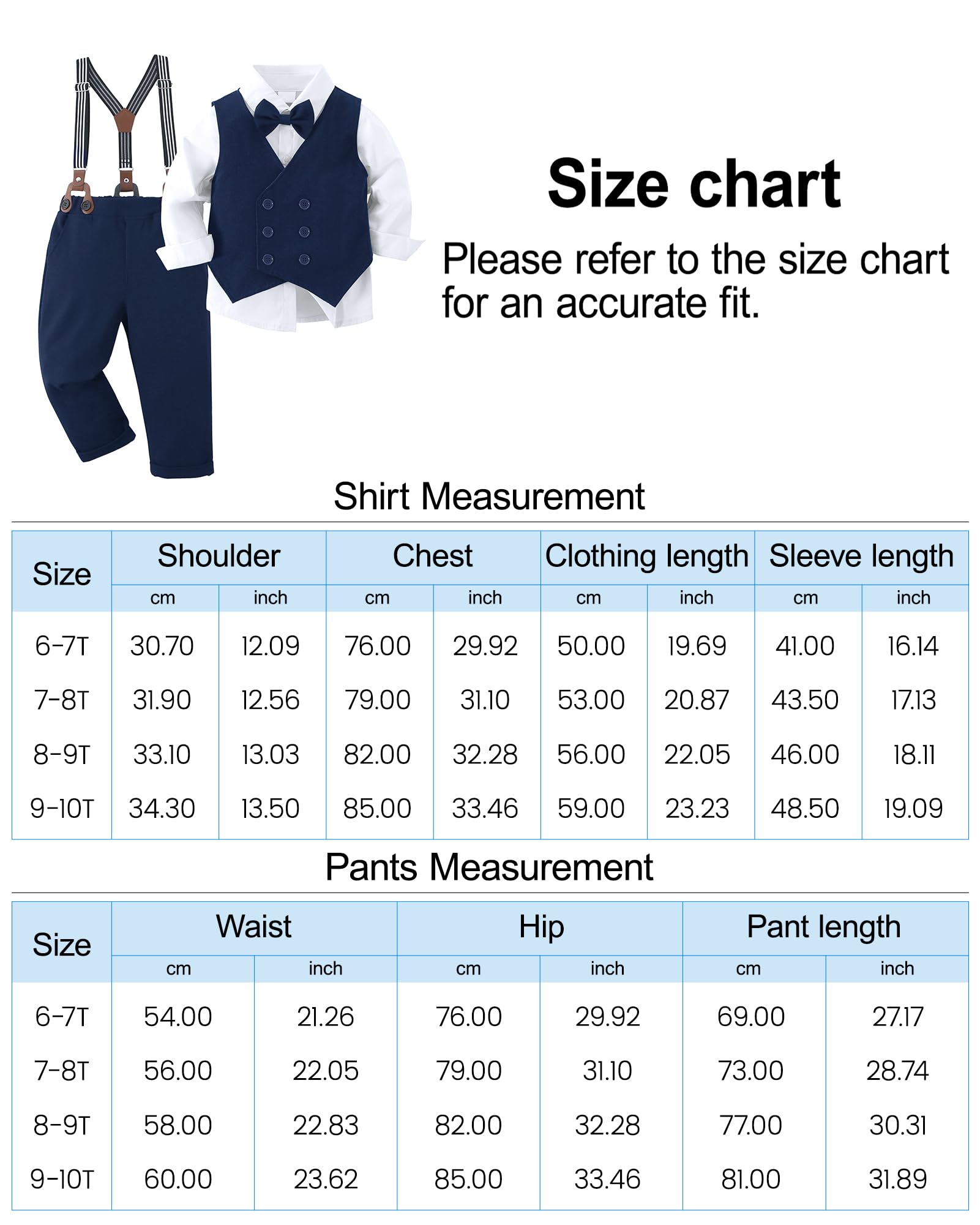 Traje de Caballero para Niño 6-10 Años Niños Conjunto de Ropa Formal para Ceremonia Camisa de Manga Larga + Chaleco + Tirantes Pantalones + Pajarita Traje de Boda Bautizo