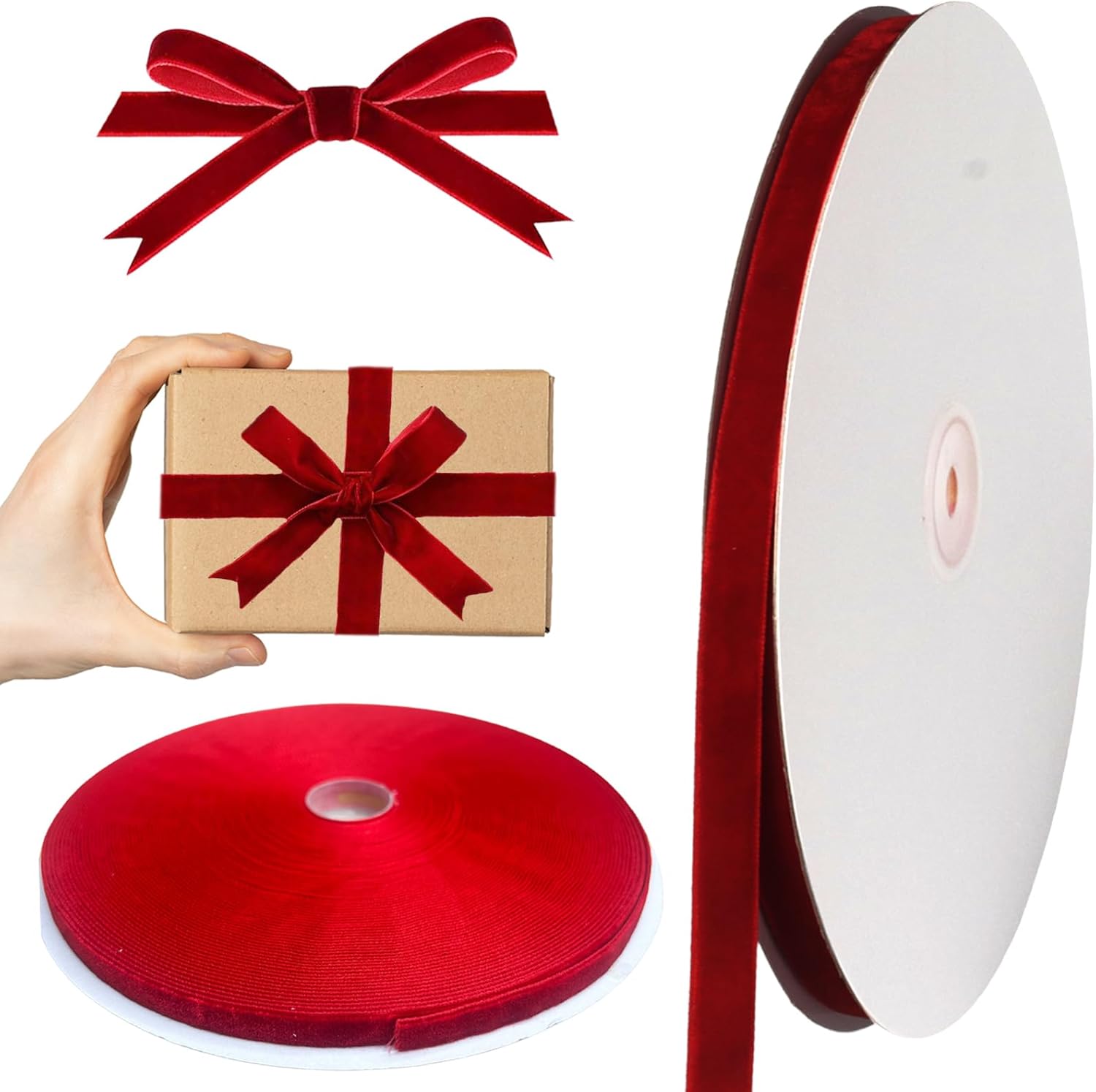 Red Velvet Ribbon 25 Yard x 3/8 Inch Velvet Christmas