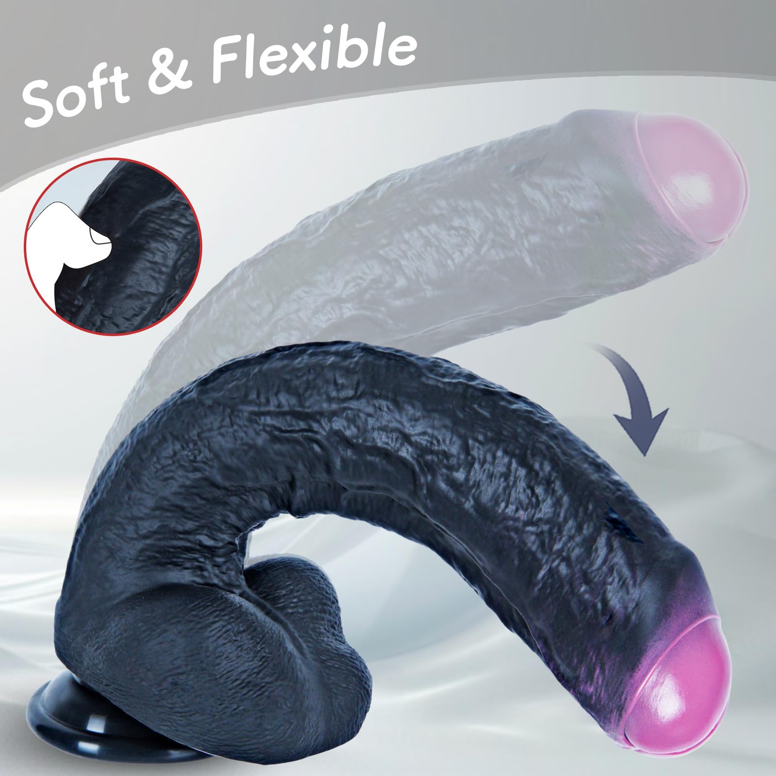 Dildo in silicone effetto pelle con doppia tenuta, diametro 5,9 cm, ventosa, lungo 30 cm, realistico, curvo, nero, non circonciso, extra spesso, gigante, morbido, punto G e plug anale