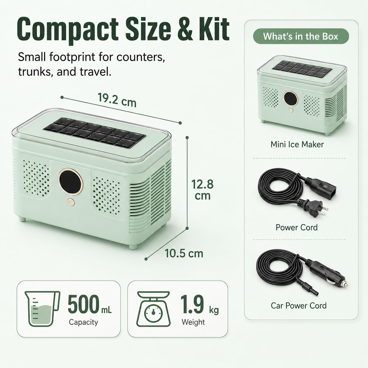Máquina para hacer cubitos de hielo portátil con doble potencia, mini máquina para hacer hielo para automóvil de 12 V CC, hace 12 cubitos en 15 minutos, para cocina casera, viajes, cam white 12 cubes