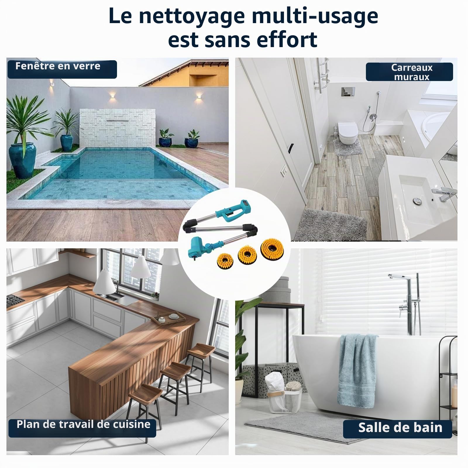 Brosse à récurer électrique extra longue, pliable, compatible avec batterie Makita 18 V (outil uniquement), brosse de nettoyage sans fil rechargeable sans fil, 1800 tr/min pour baignoire/carrelage/sol