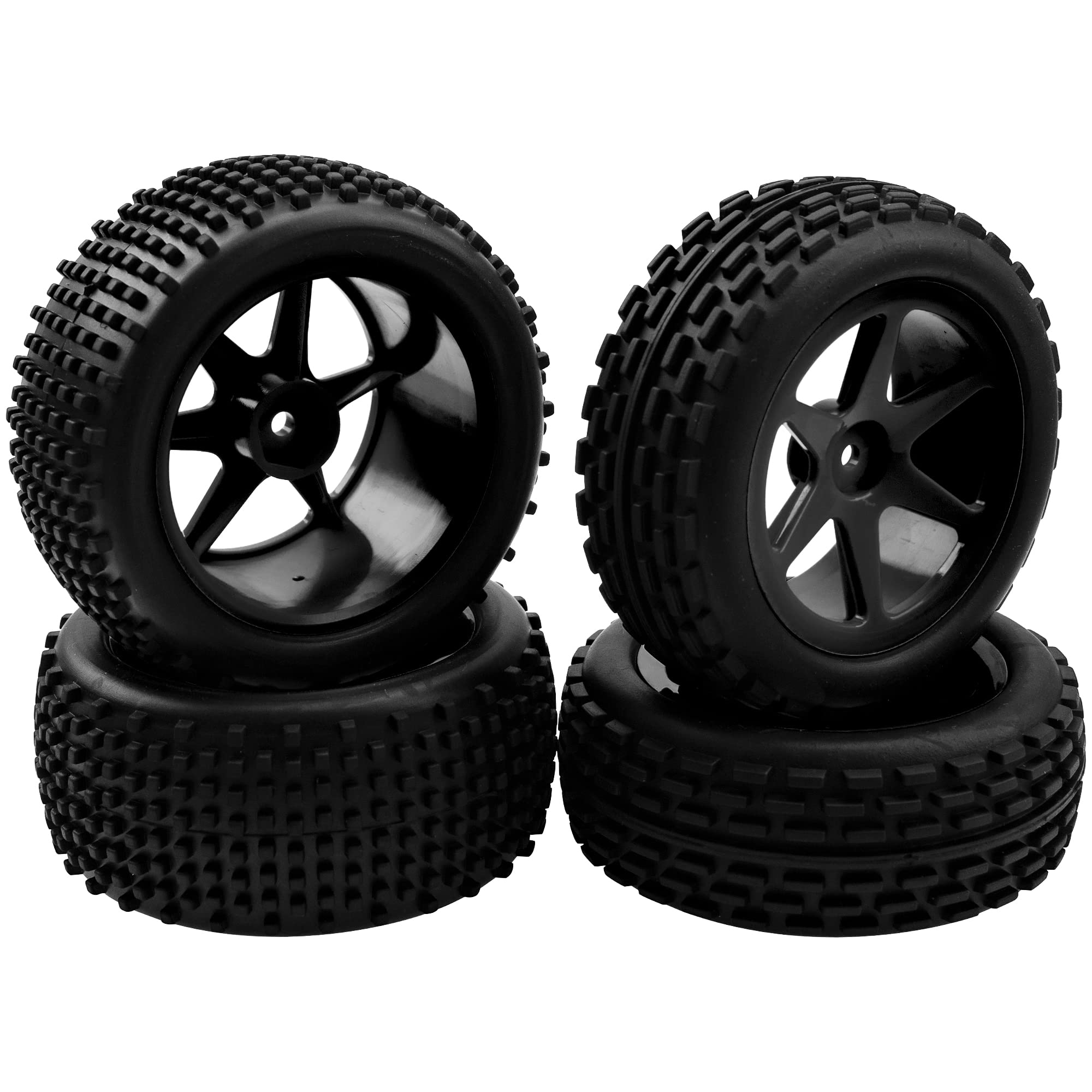 4Pcs HIRCQOO OD 88mm/3.46" Front Rear Rubber Tire Tyre & Plastic Wheel Rims 12mm Hex Compatible with Redcat Shockwave HPI HSP ExceedRC Kyosho 1/10 Scale Off Road Buggy (Black)