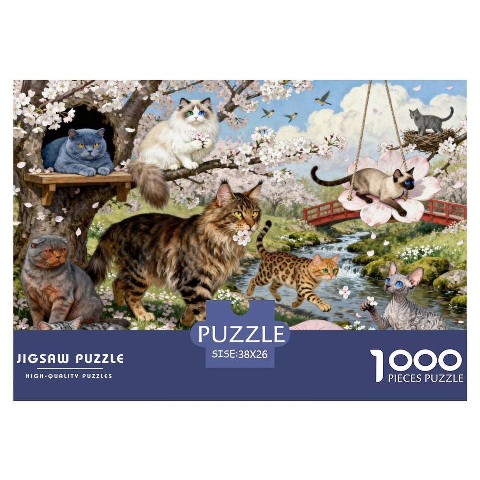 Cat in The Flower Garden Wooden Jigsaw Puzzle Waterproof 1000 Piece Puzzles for Adults Impossible Home Decoration — image 1