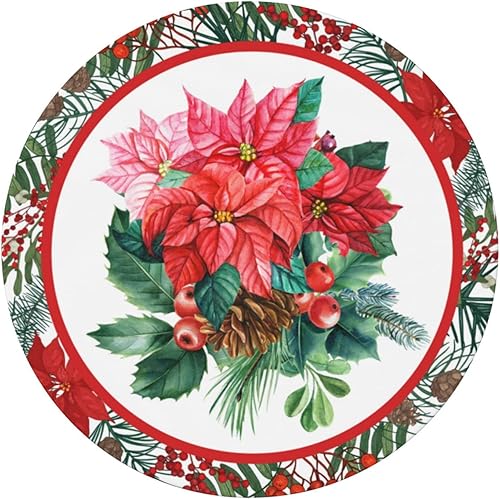 Miniatura 3 de Yilad Mantel de Navidad con diseño de flores de acebo ajustable, elástico, lavable, reutilizable, para cocina, comedor, picnic, fiesta, ajuste de