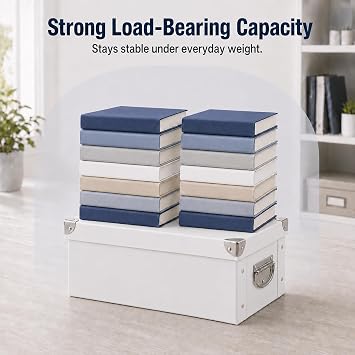 GUOZI Collapsible Storage Box, Decorative Memory Box with Lid & Metal Reinforced Corners, Cardboard File Bin with Handles, Organizer Gift Box for Keepsake Toy Photos Office Nursery Wardrobe Bookshelf