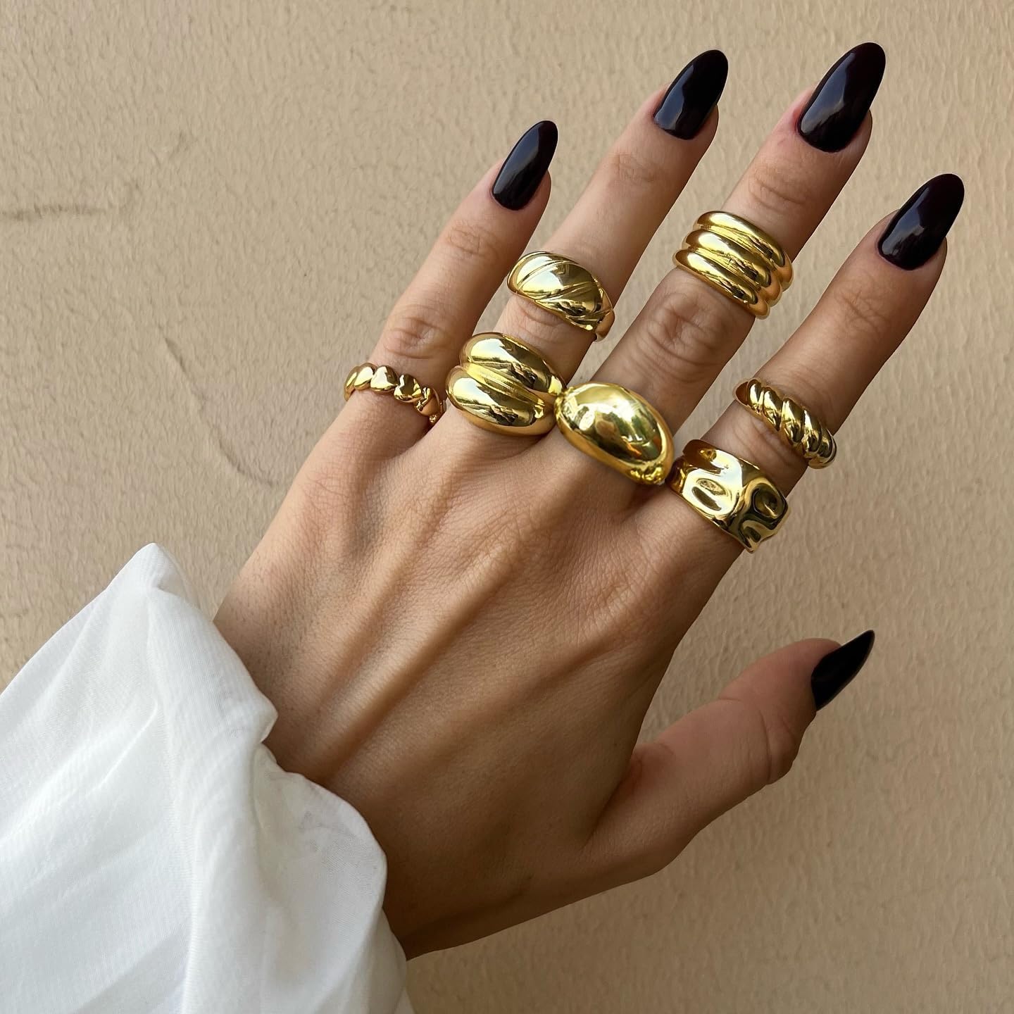 17 MILE Chunky Gold Stackable Rings for Women Non Tarnish, 18K Gold Plated Statement Open Stacking Rings, Knuckle Band Ring Set - Image 2