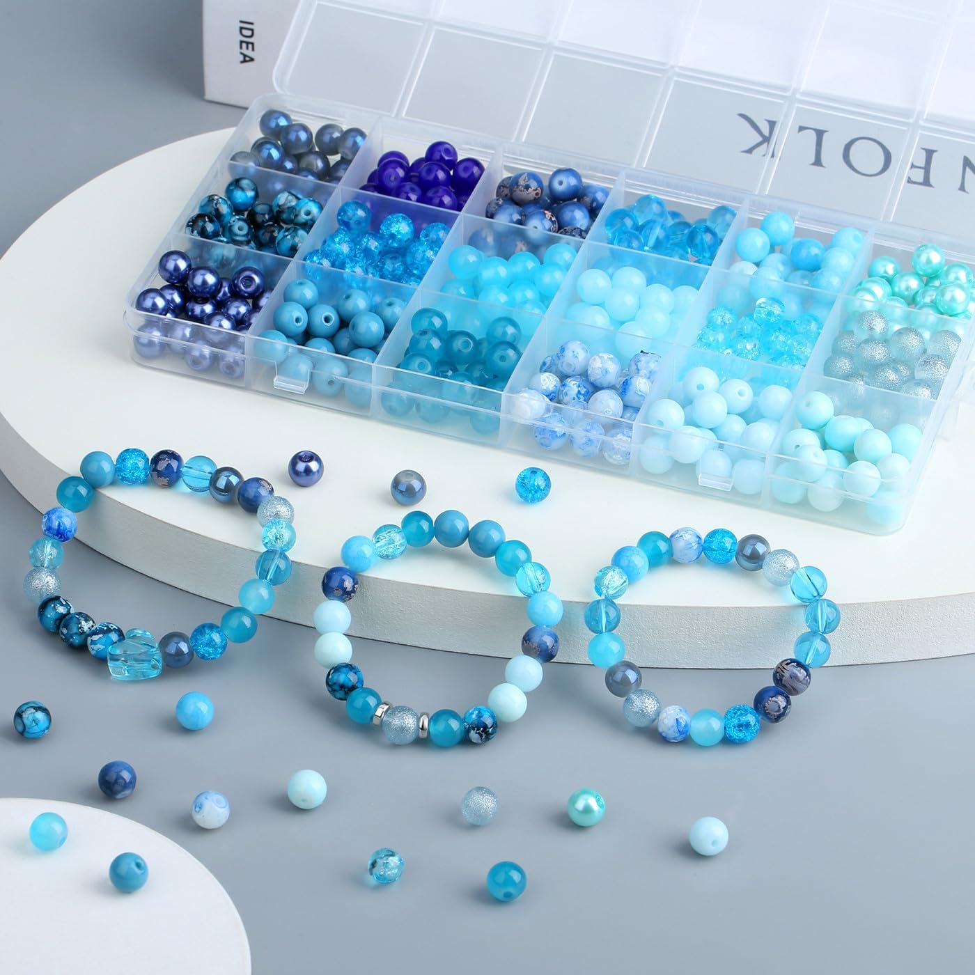 DUQGUHO 8mm Blue Beads for Jewelry Making Blue Glass Beads for Crafts Round Bead Bracelet Kit 360PCS - Image 3