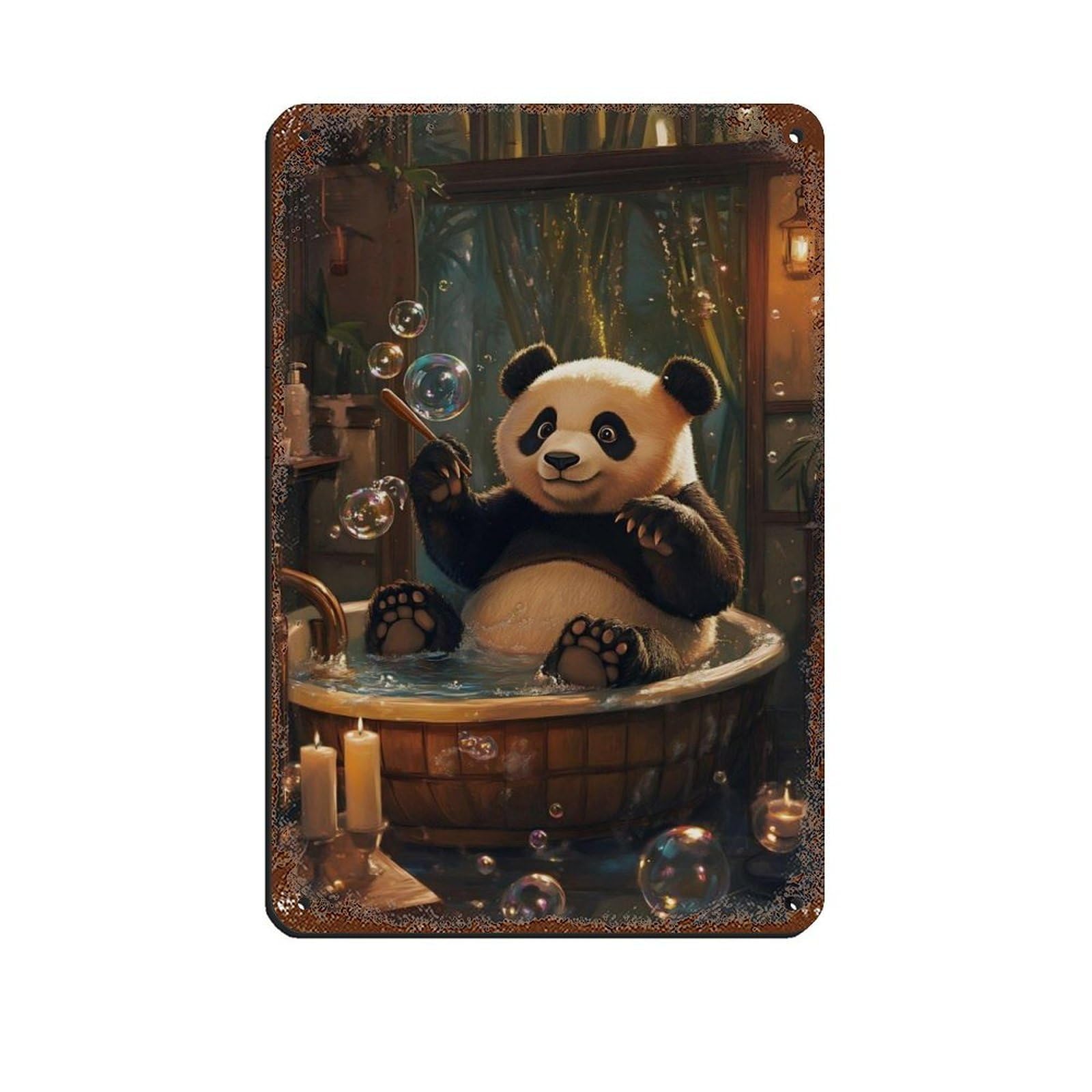 Lxwnze 20L X 30W Cm Cute Panda Art, Nursery Decor Tin Sign Vintage Metal Pub Club Cafe Bar Home Wall Art Decoration Poster Retro 8X12inch(20X30cm)