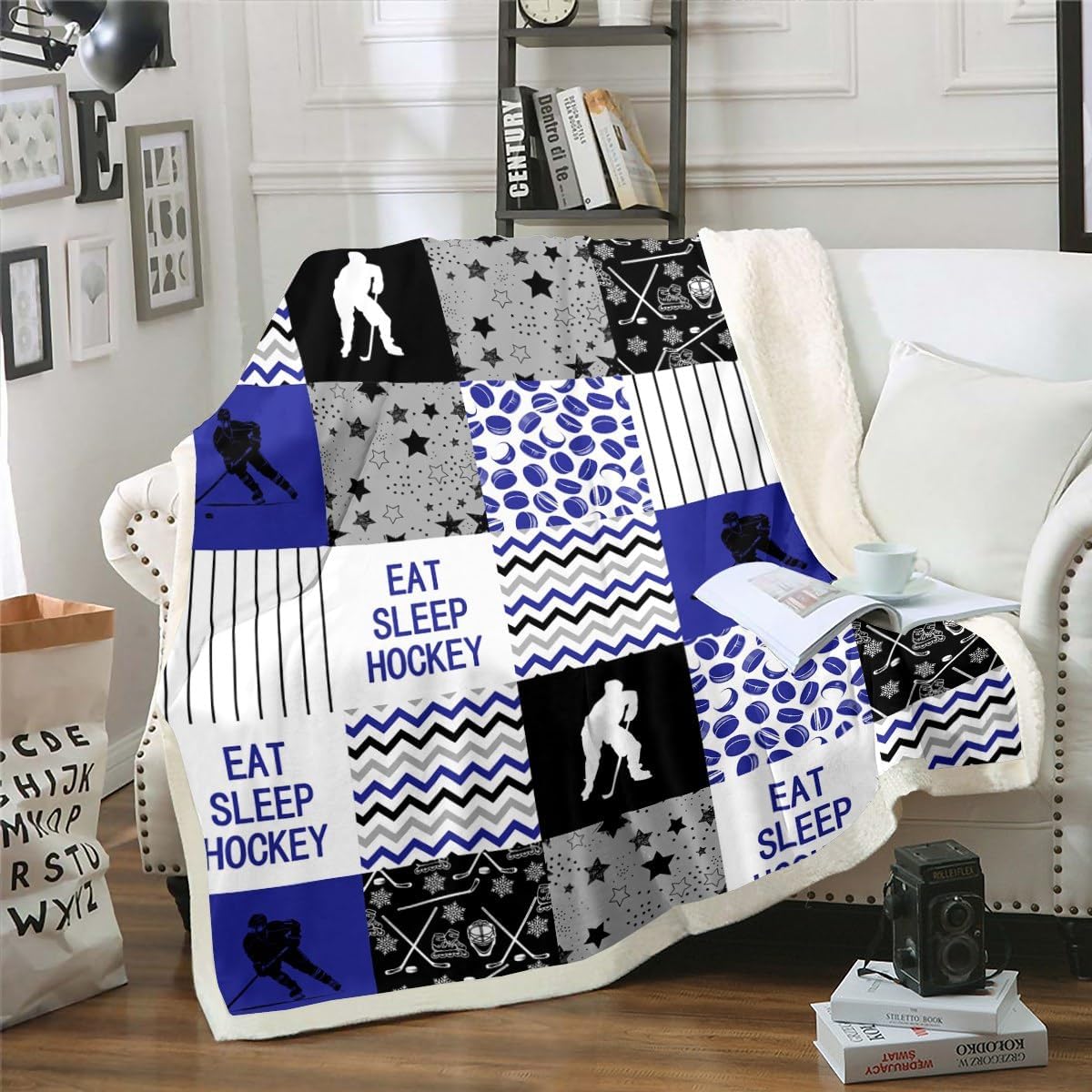 Erosebridal Ski Fleece Blanket Twin Size, Winter Sports Games for Kids Teens Adult Bedroom, Mountain Sketch Illustration Flannel Fuzzy for Bed Couch