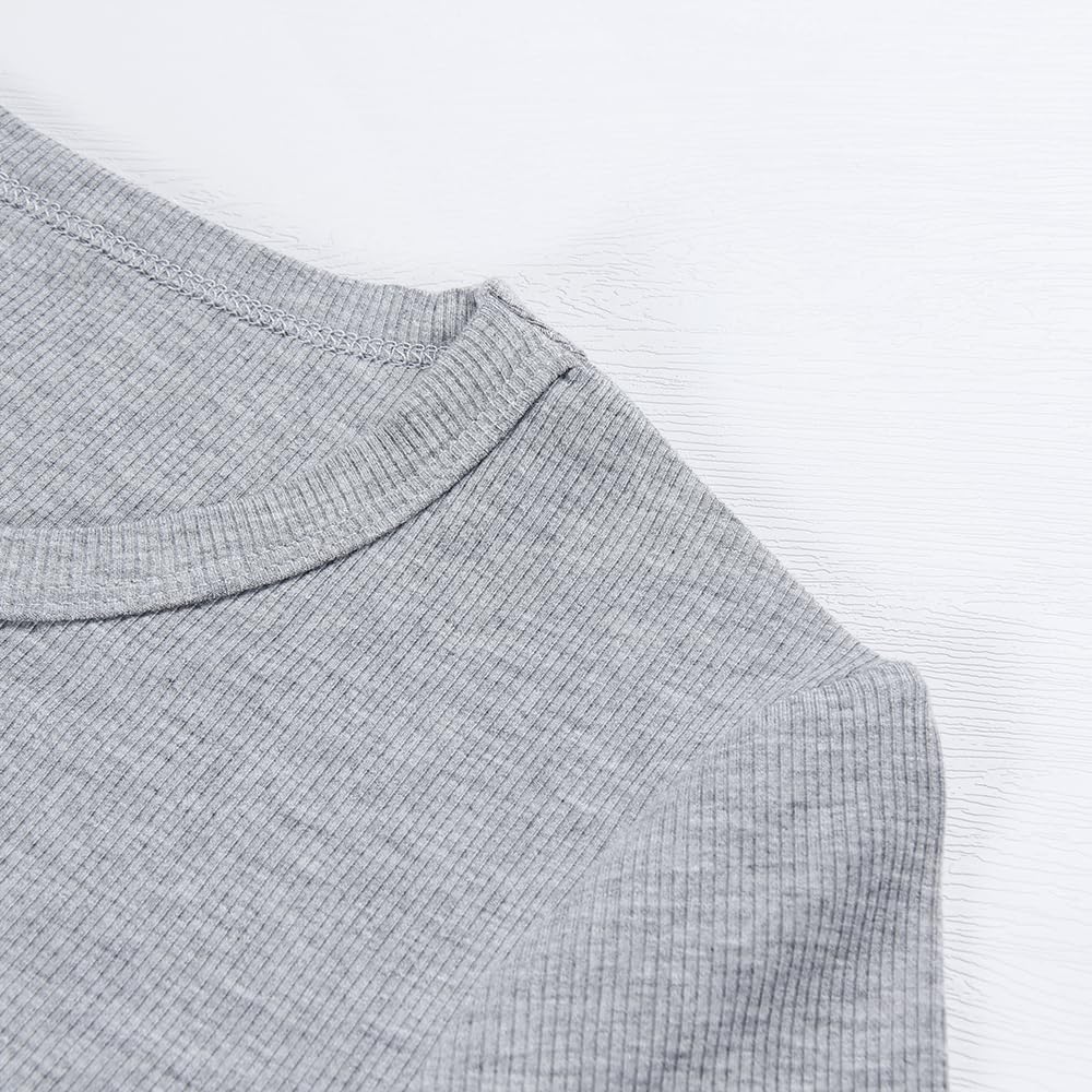 GEMBERA Womens Ribbed Long Sleeve Crewneck Casual Slim Basic Shirts Fitted Knit Tops