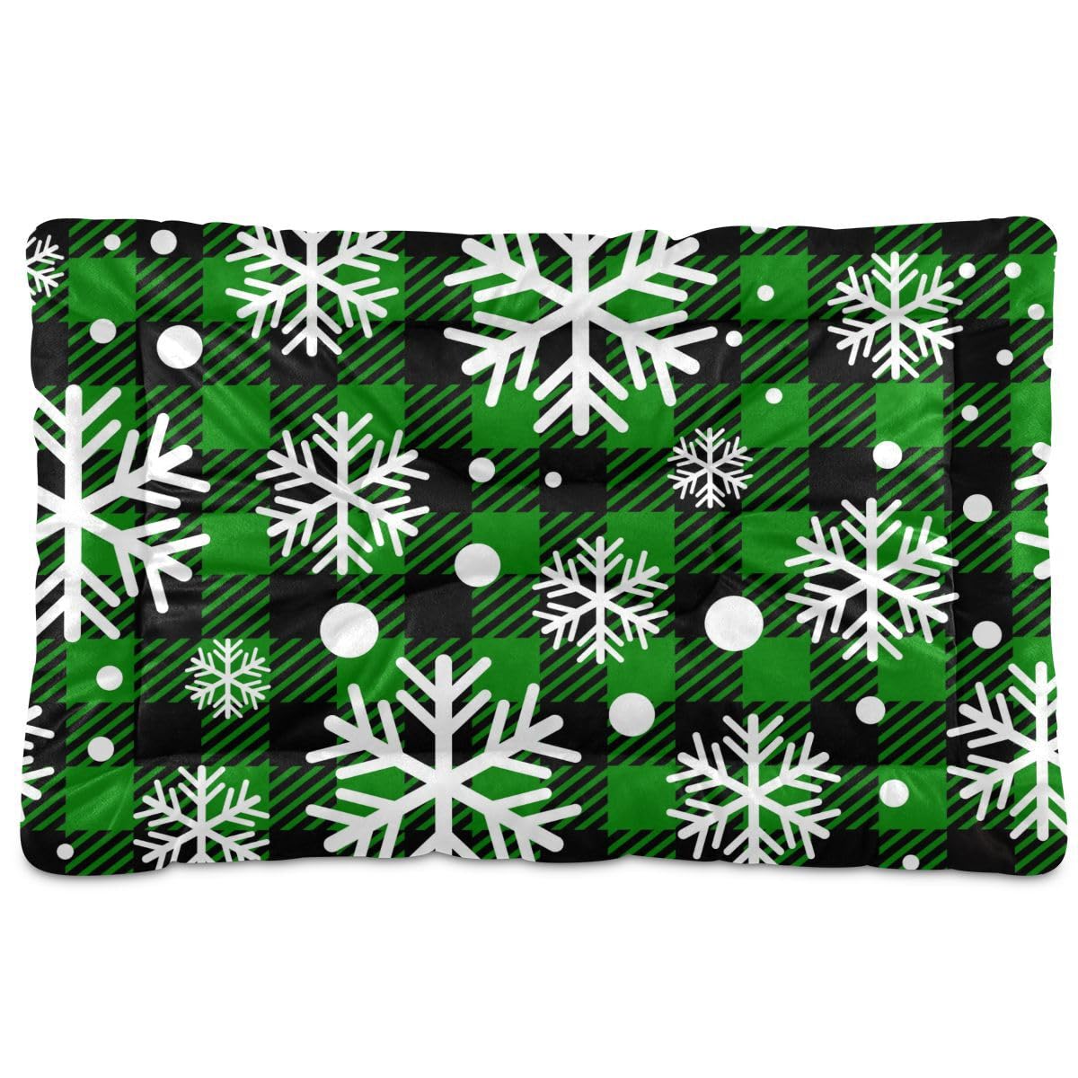 Mazeann Dog Bed Mat Snowflakes Green Plaid Christmas Washable Anti Slip Bottom Comfy Kennel Pad Cat Crate Mat 24 x 36 Inches